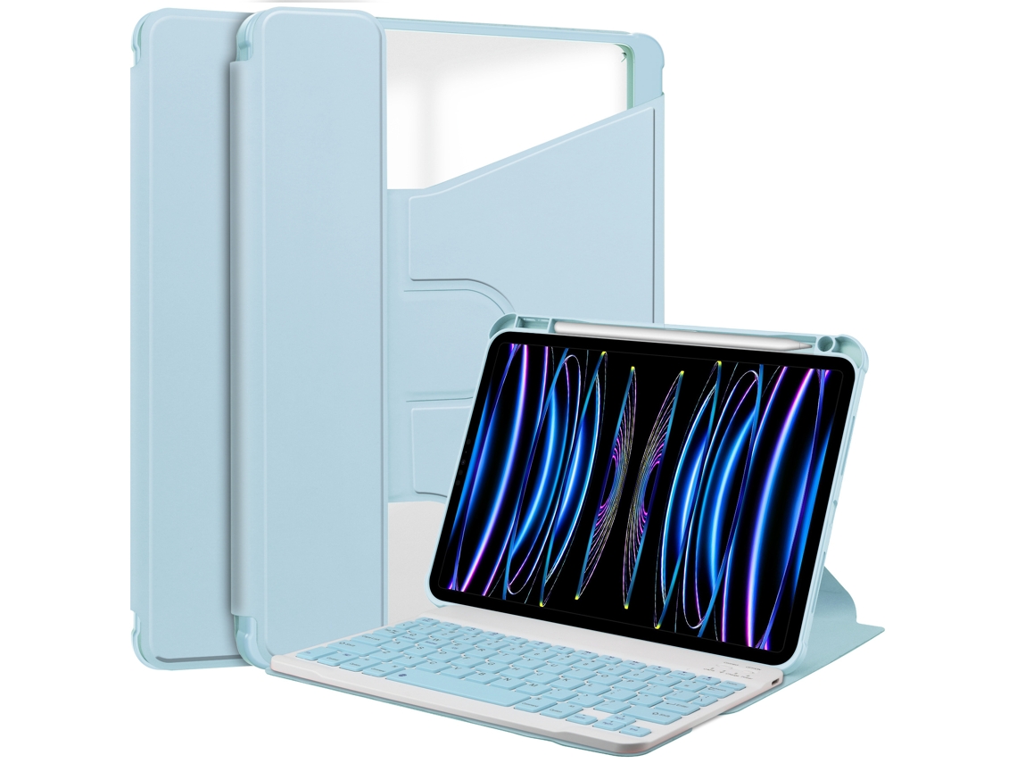 Capa Acrílica Giratória 360° Com Slot Para Caneta Para Ipad Air 13 Azul Celeste (com Teclado) Sfushos (2024/2025, M2/m3)