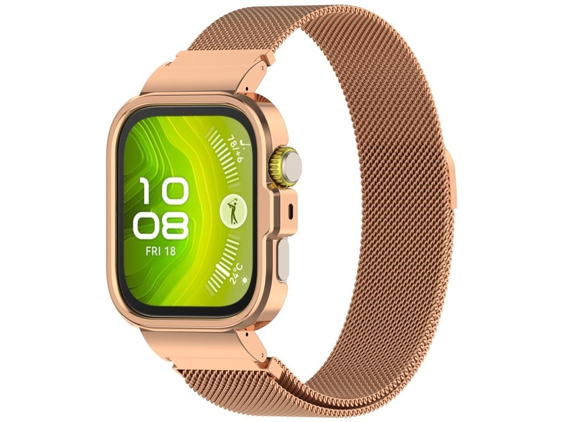 Bracelete Para Huawei Watch Fit 4 - Aço Inoxidável - Estrutura Metálica Integrada - Estilo Milan Ouro Rosa
