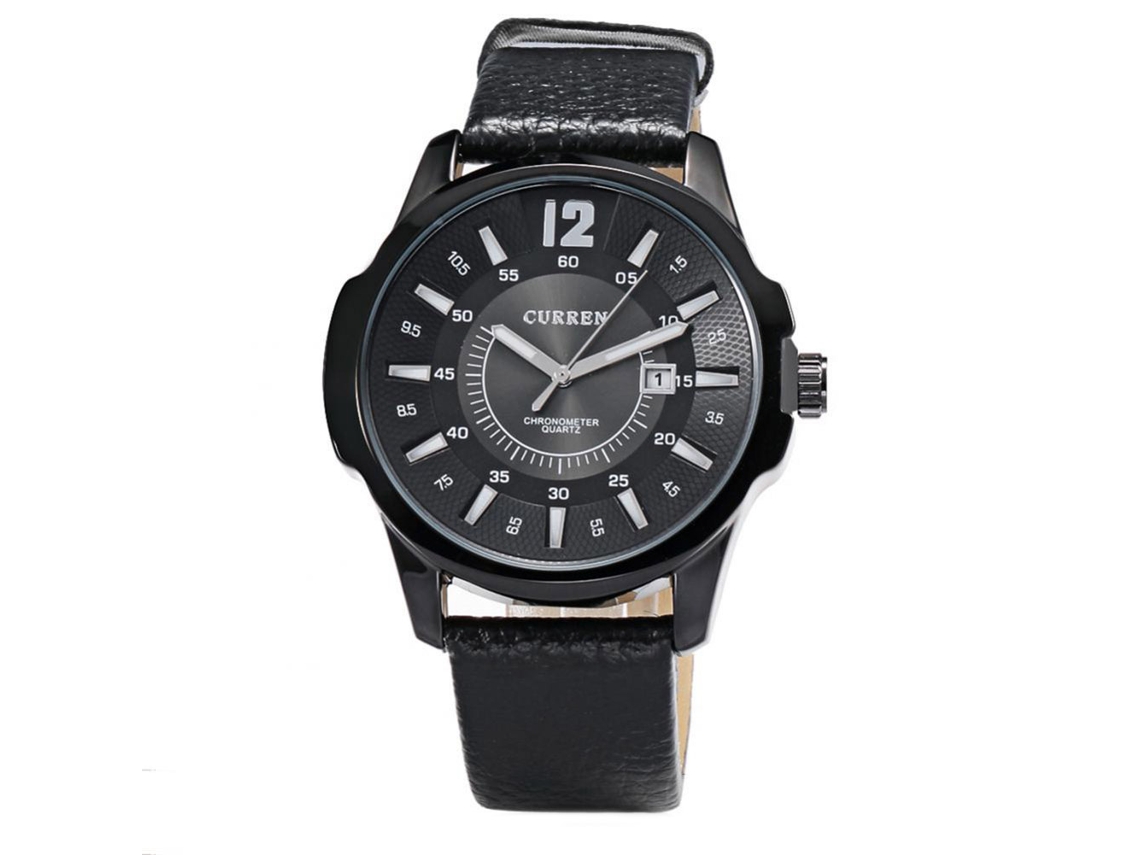 Relógio de pulso masculino Curren preto com movimento de quartzo.