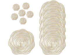 Conjunto de 6 porta-copos dourados em PVC com estampa de rosas - 38x38cm