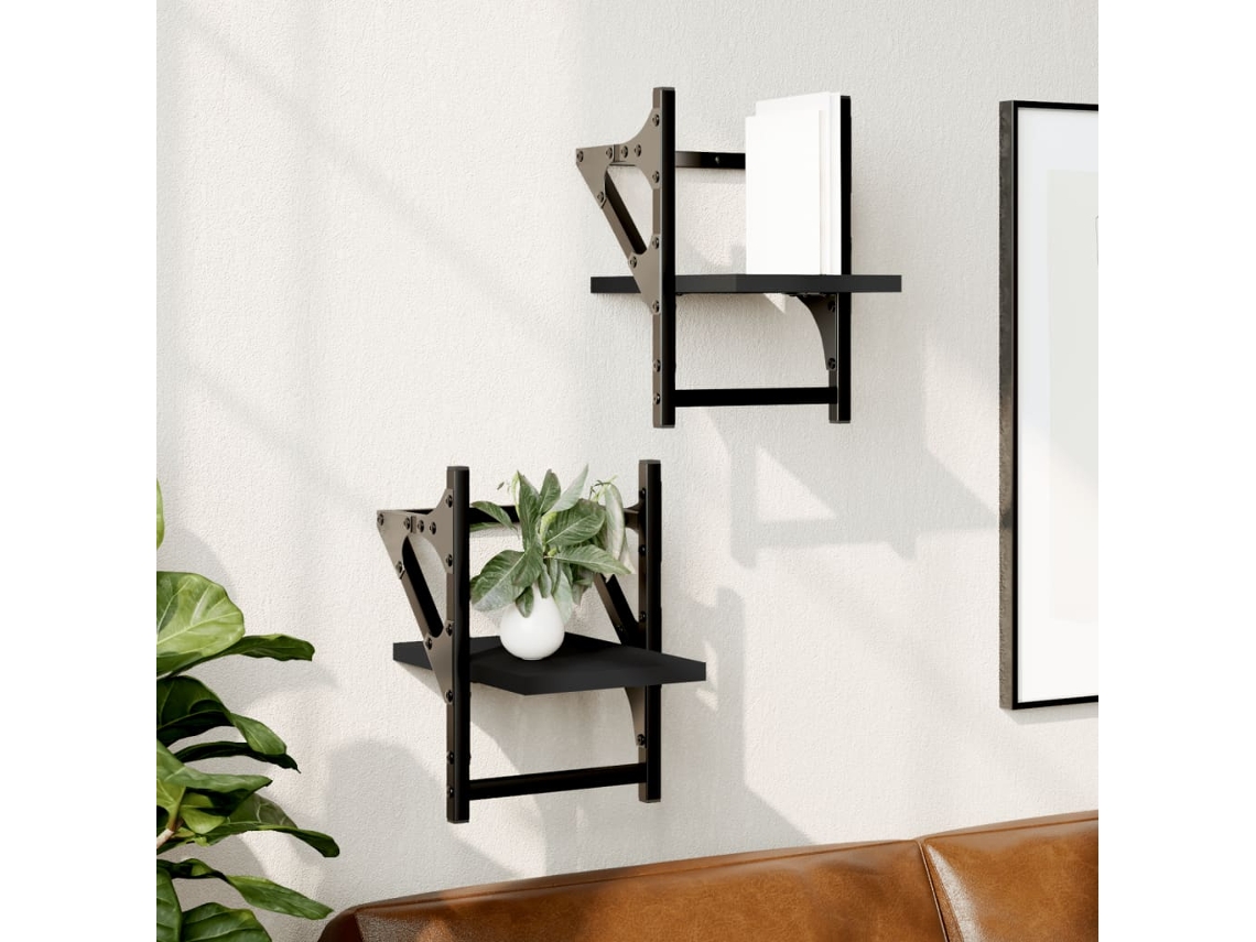 Vidaxl Prateleiras De Parede Com Barras 2 Pcs 20x25x30 Cm Preto