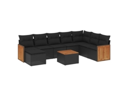 Maison Exclusive - 9 Pcs Conjunto De Sofás P/ Jardim C/ Almofadões Vime Pe Preto