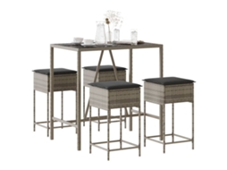 Vidaxl 5 Pcs Conjunto De Bar P/ Jardim C/ Almofadões Vime Pe Cinzento