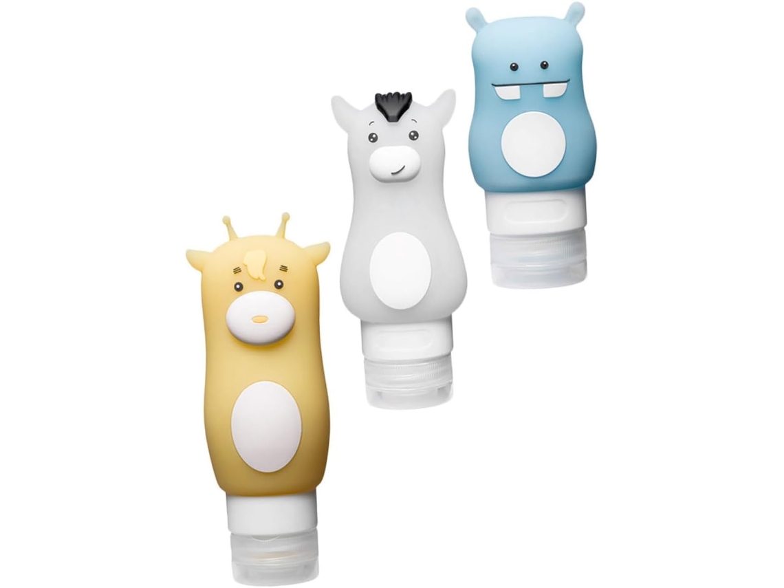 De 3 Frascos Dosadores De Silicone, 100ml, Tamanho Médio, Com Desenhos Animados Para Cosméticos.