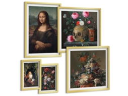 Galeria De Pinturas Murais Formas Abstratas De Plantas Moldura Prateada Quadros Para O Escritório Espelharte (conjunto De 5 Imagens)