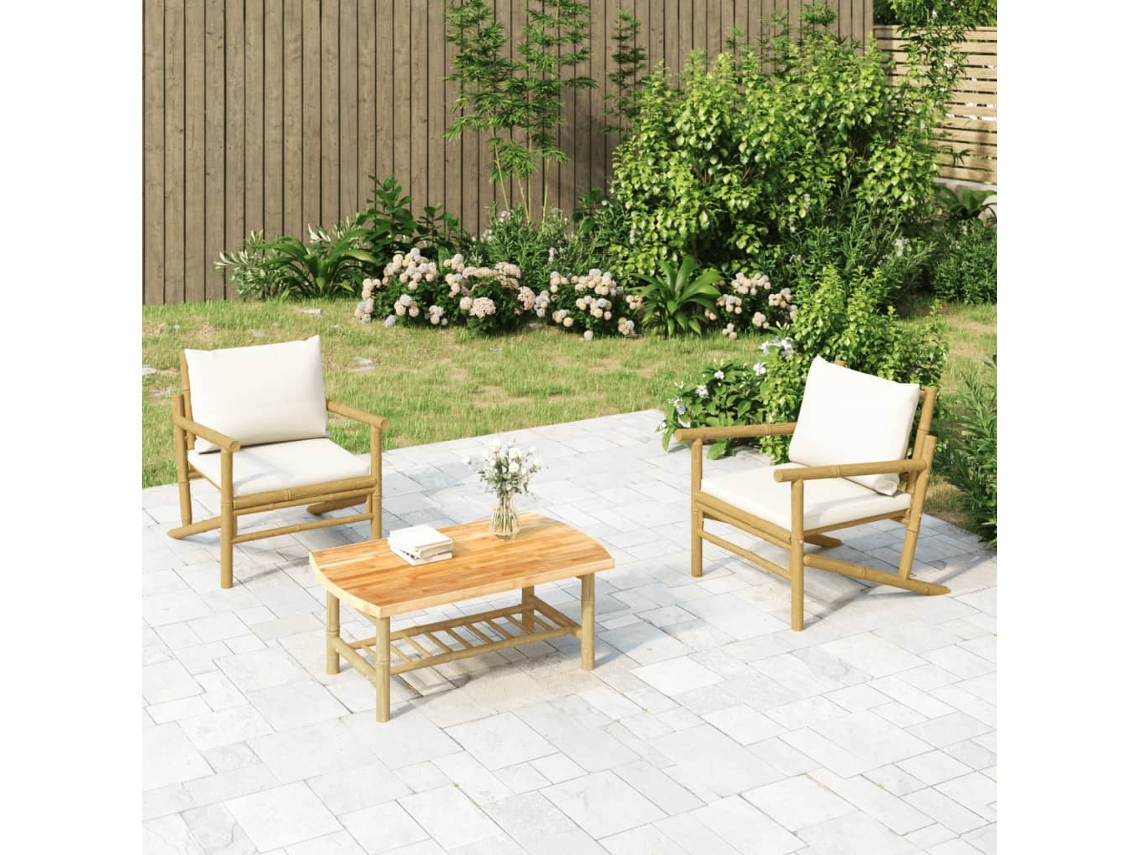 Pcs Conjunto Lounge De Jardim Bambu C/ Almofadões Branco Nata Dkd Home Decor