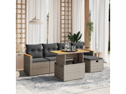 Vidaxl 6 Pcs Conjunto Sofás De Jardim Com Almofadões Vime Cinzento