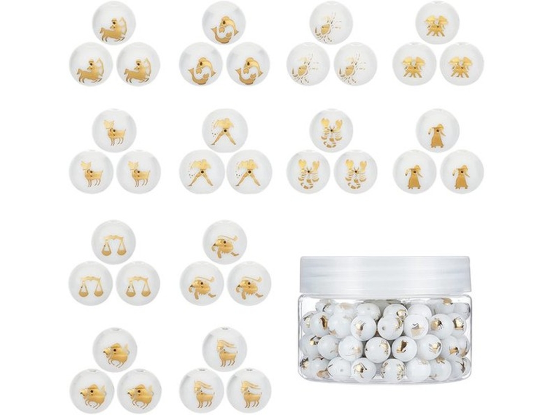 120 Stuks Constellaties Glas Kralen - Conectores Zodiac Sign Para Diy Adereços