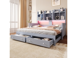Sofa-cama Extensivel Multifuncional Com Prateleira E Armario Com Led Com Tomadas Em Madeira Cor Cinza
