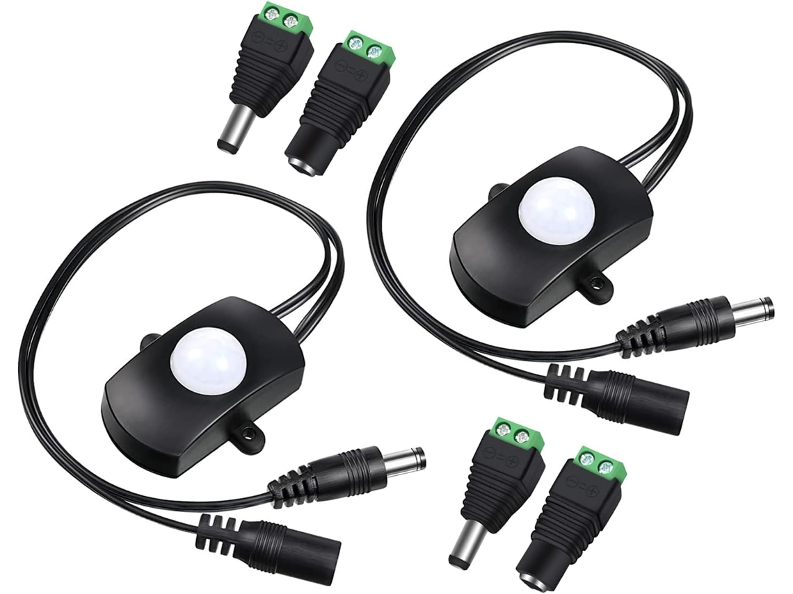 Conjunto de 2 Mini Interruptores com Sensor de Movimento PIR, DC 5-24V 2A para Fitas de LED