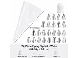 Kit de Bicos de Confeitaria 24 Peças Inox, Saco e Conector, para Decoração Completa de Bolos YANYXR