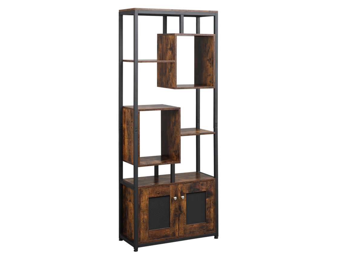 Estante de livros industrial com 2 portas e 8 prateleiras, espaço para casa e escritório 70x30x180 cm marrom | S/MARCA