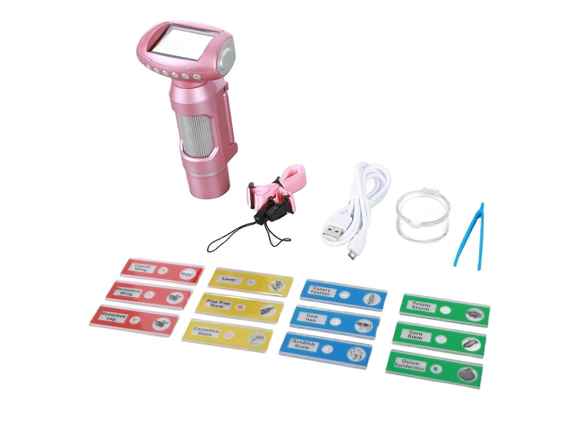 Kit De Microscópio Infantil Portátil Eletrônico Digital 1080p Com Tela De 2 Polegadas Para Uso Externo - Rosa