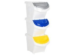 Vidaxl Caixotes Do Lixo Com Tampa Empilháveis 3 Pcs 78 L Pp Branco