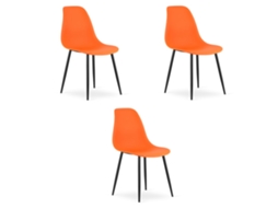 Cadeira De Jantar Conjunto De 3 Peças Kaleo Assento Laranja, Pernas Pretas, Assento Ergonômico, Pés Niveladores Ajustáveis