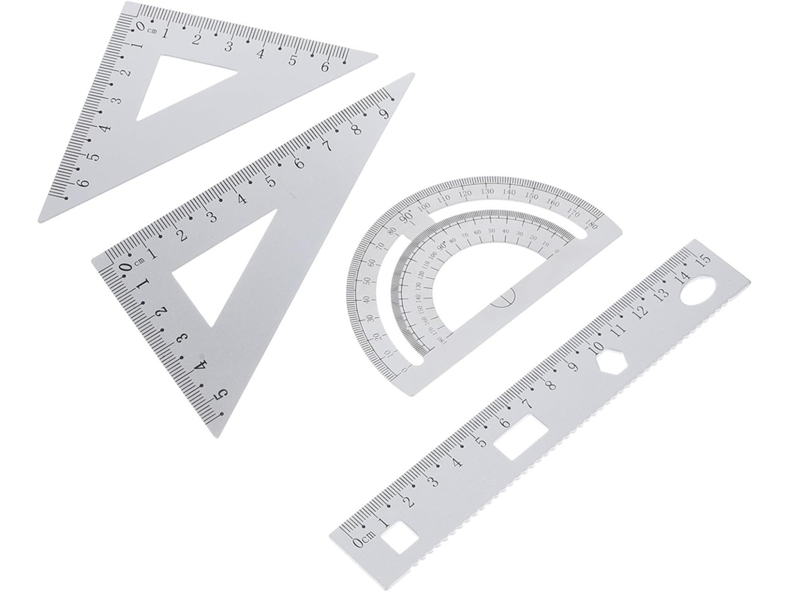 Conjunto de régua metálica Orfofe com 4 peças, incluindo placa triangular e decalque, com elo portátil de alumínio e
