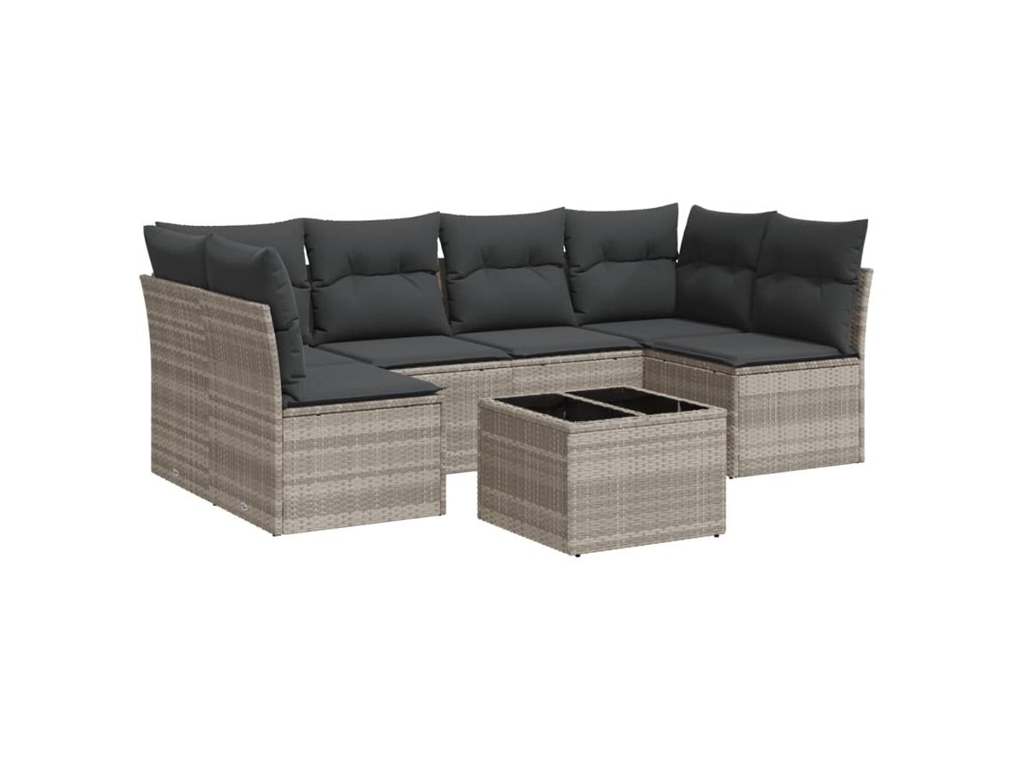 Conjunto de 7 Sofás de Jardim com Almofadões Vime Pe Cinzento Claro MAISON EXCLUSIVE (7 pcs)