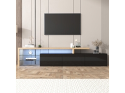 Móvel para TV KOMHTOM com 3 gavetas e 2 nichos abertos, design modernista, branco e preto brilhante, 190x40x42 cm