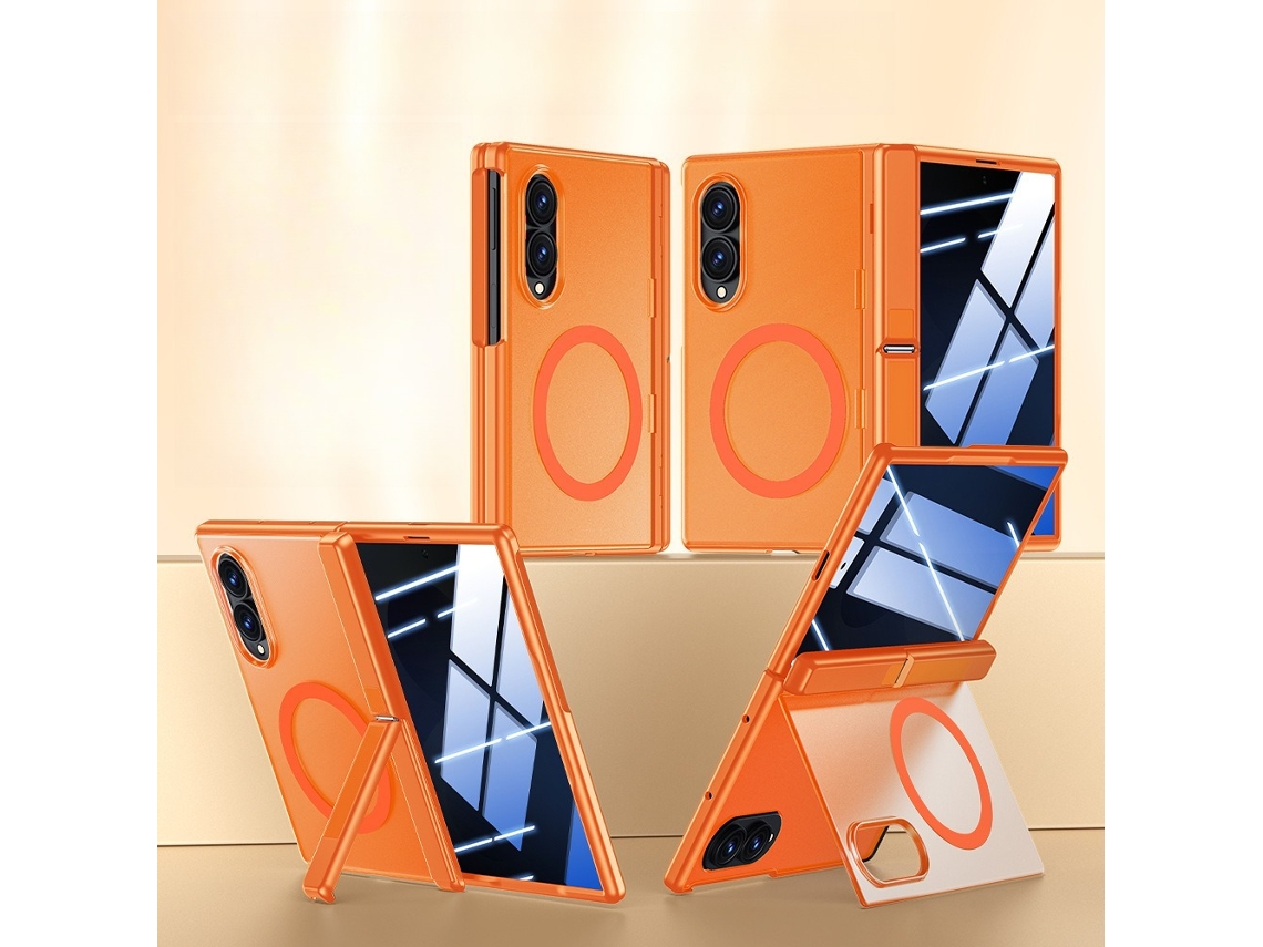 Capa Para Samsung Galaxy Z Fold 8 Mag Safe Case Com Protetor De Ecrã De Privacidade, Proteção De Dobradiça , Translúcida Laranja Hexinyigjly
