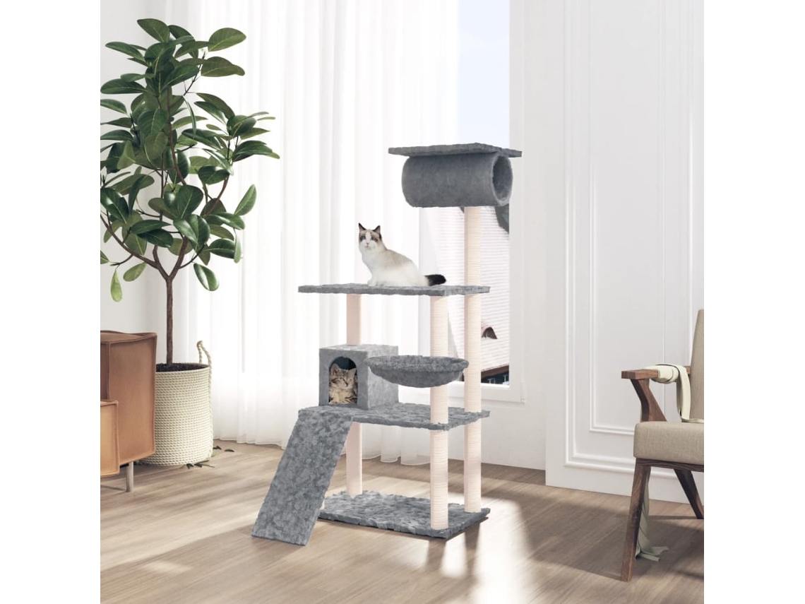Vidaxl Árvore P/ Gatos C/ Postes Arranhadores Sisal 131 Cm Cinza-claro