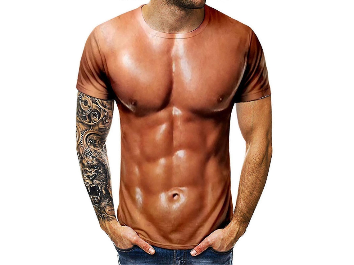Camiseta Para Homem 3d, Musculosa Simulada, Manga Curta