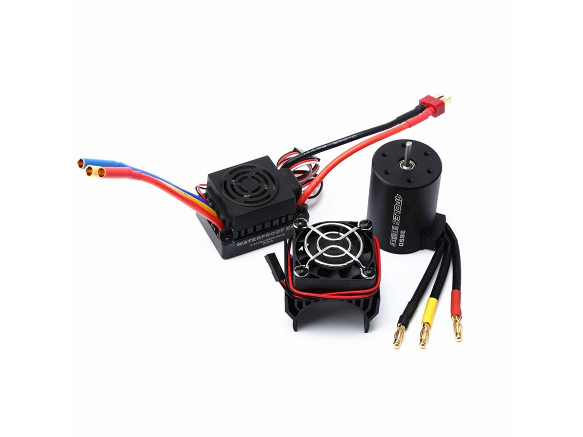 Kit Motor Brushless 3650 3100kv + Esc 60a + Capa Dissipadora Para Carro E Barco Controle Remoto 1:8/1:10