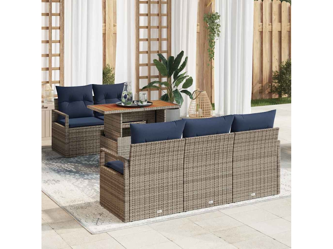 Vidaxl Conjunto De Sofá De Jardim Manual 6 Pcs Cinzento E Azul Marinho