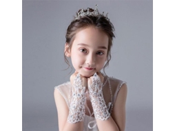2026-luvas De Princesa Para Meninas Luvas De Vestido De Renda Com Diamantes Para Festa E Fotografia Tamanho 8-15 Anos 1par Blanco