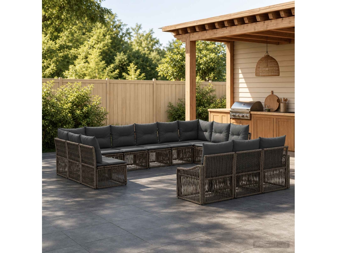 Vidaxl Conjunto De Sofá De Jardim 13 Unid. Cinzento Vime Pe