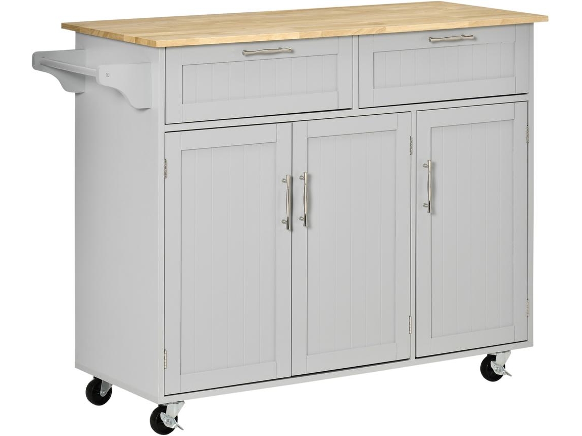 Carrinho de Cozinha Mdf e Madeira de Borracha Cor Cinza e Madeira 121x46x91cm Homcom