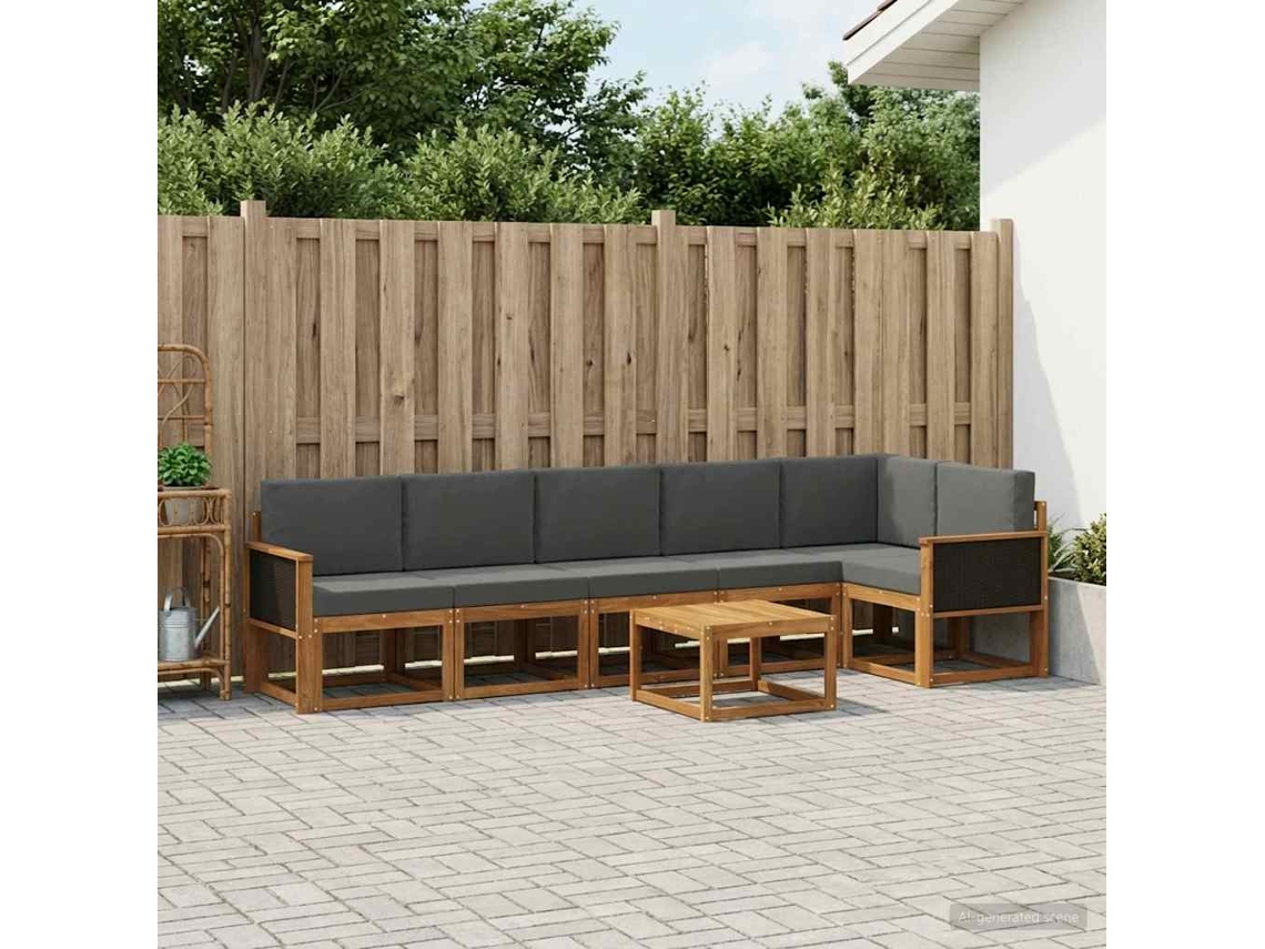 Vidaxl Conjunto De Sofás Para Exterior 7 Pcs Natural E Antracite