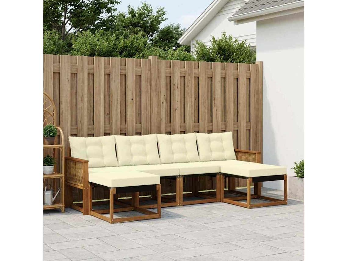 Vidaxl Conjunto De Sofás Para Exterior 6 Unid. Natural E Creme