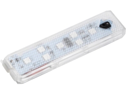 Faróis universais de LED branco para carro em ABS com bateria de 400 mAh e instalação inclusa.