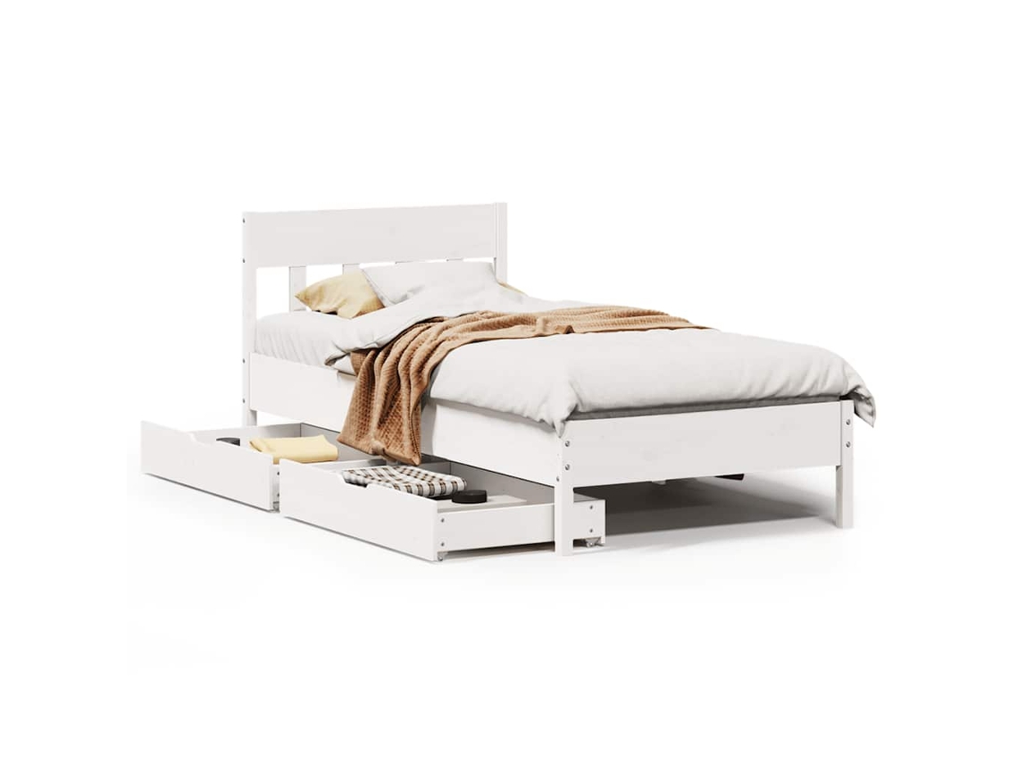 Cama Sem Colchão Madeira de Pinho Maciça Branco 100x200 cm MAISON EXCLUSIVE