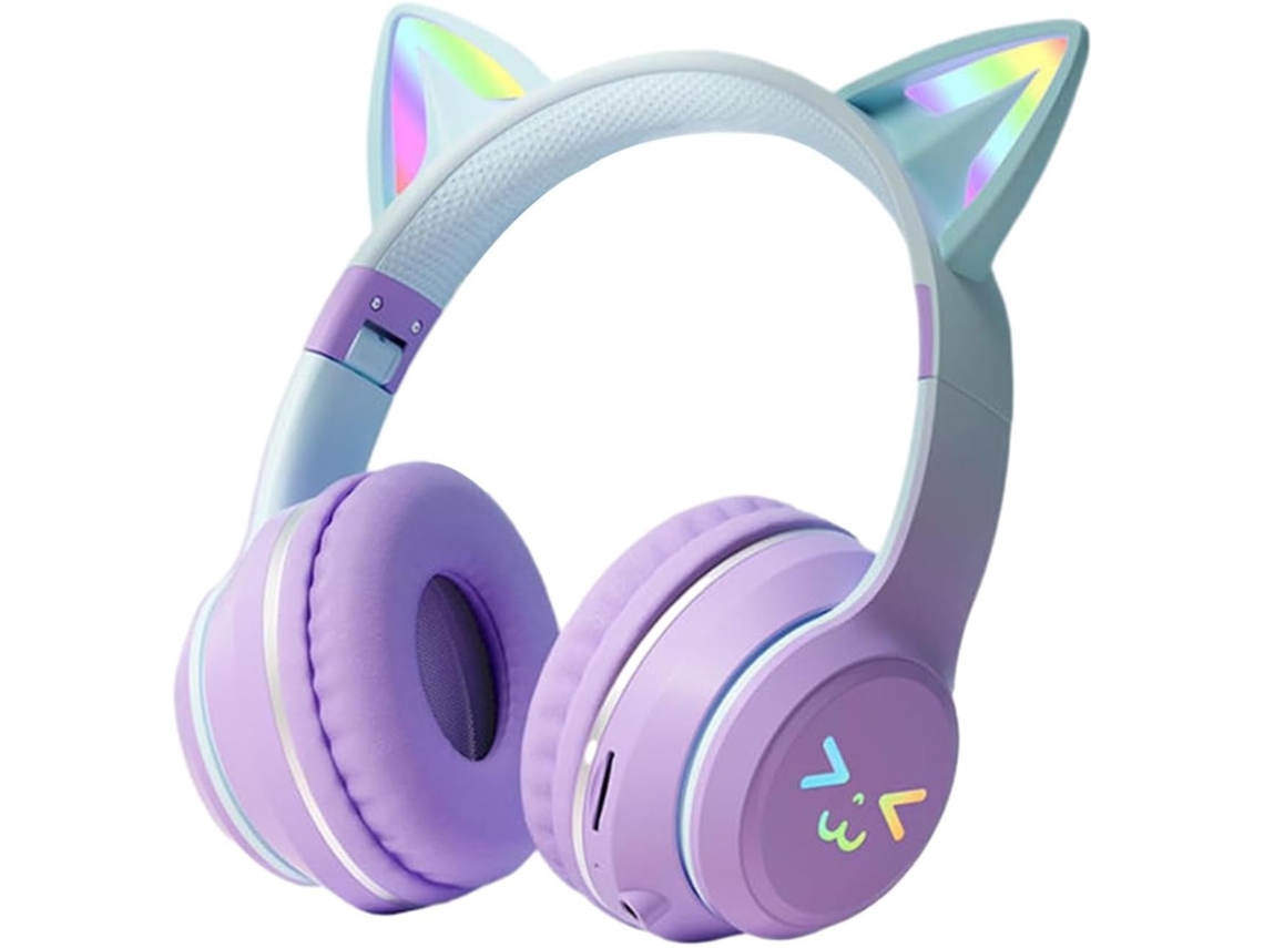 Fones De Ouvido Com Orelhas Gato, Microfone, Luzes De Led, Sem Fio, Rgb