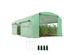Estufa Tipo Túnel 6x3x2 M com 3 Portas Enroláveis 6 Janelas com Rede e Estrutura de Aço Galvanizado Verde PROFESIA BOYANG