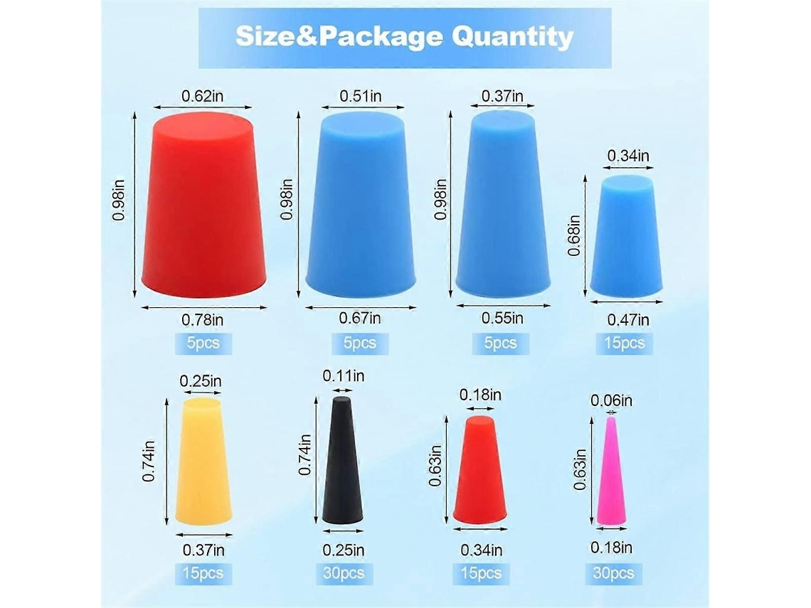 120 Tampões De Silicone Cônicos Resistentes A Altas Temperaturas (8 Tamanhos, De 1/16 A 5/8 Polegadas)