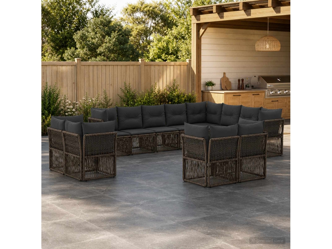 Vidaxl Conjunto De Sofá De Jardim 12 Pcs Cinzento Vime Pe