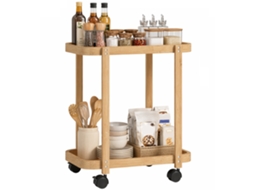 Carrinho de cozinha de bambu BTFORUS, 2 níveis, com 2 prateleiras e rodas, 54x36,5x60cm, natural