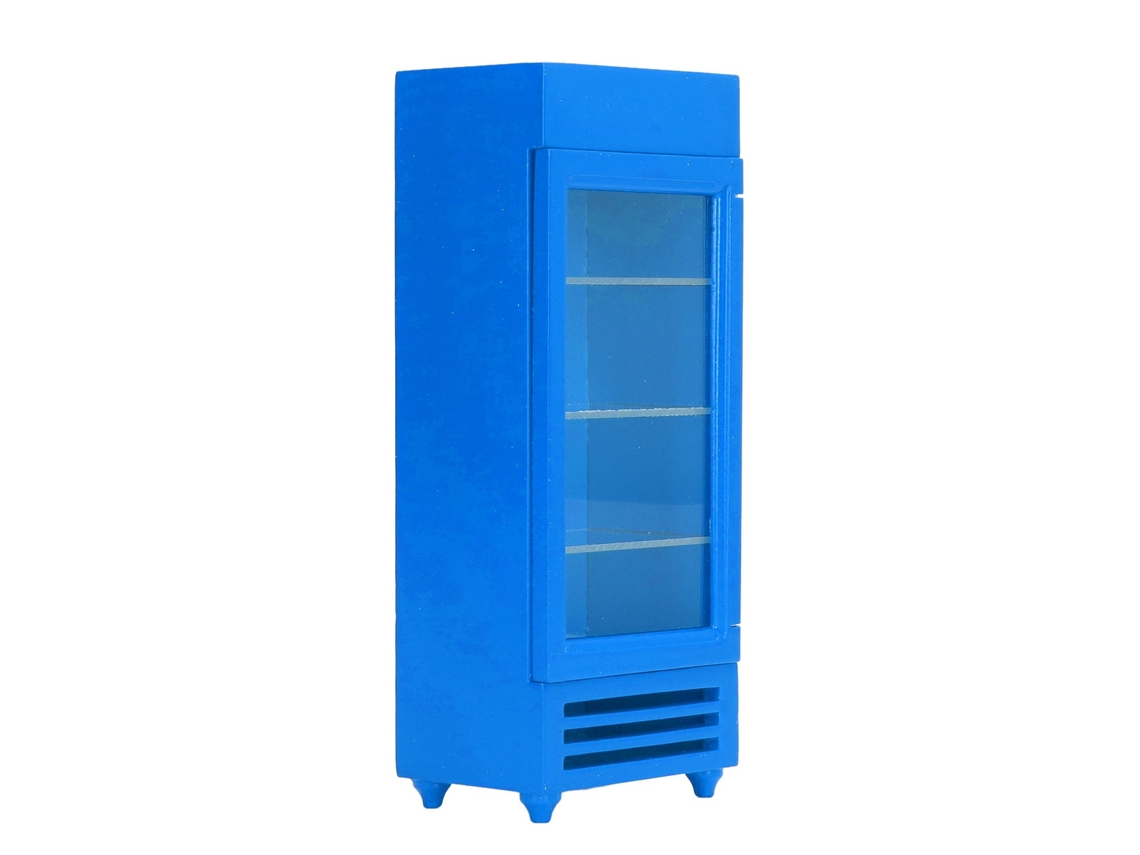 Mali refrigerador Vertical Miniatura para Casinha de Bonecas 1:12 Madeira Bétula Diy Azul