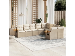 Vidaxl 9 Pcs Conjunto De Sofás P/ Jardim Com Almofadões Vime Pe Bege