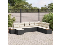 Vidaxl Conjunto De Sofá De Jardim 8 Unid. Preto Vime Pe