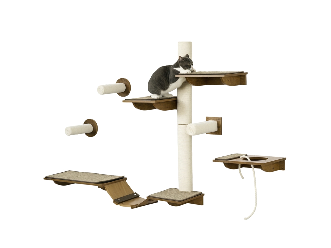 Conjunto de Escadas para Gato, Parede de Escalada, 8 Peças, Até 8 Kg, Robusta, Marrom/creme Branco Ge