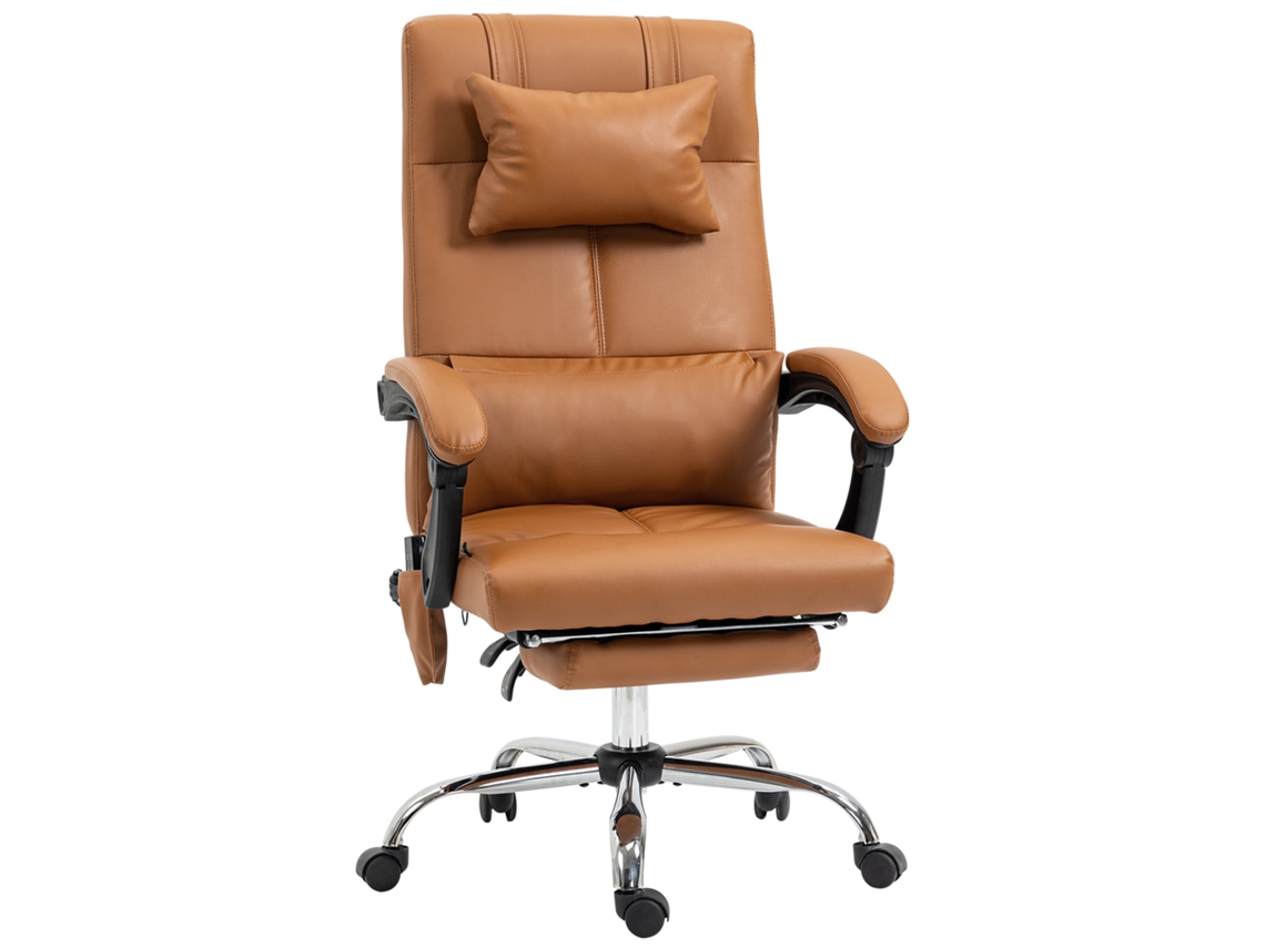 Cadeira De Escritório Com Massagem,aquecimento Lombar,6 Pontos De Massagem,5 Modos,suporta 120 Kg,couro Sintético,cor Castanho Claro