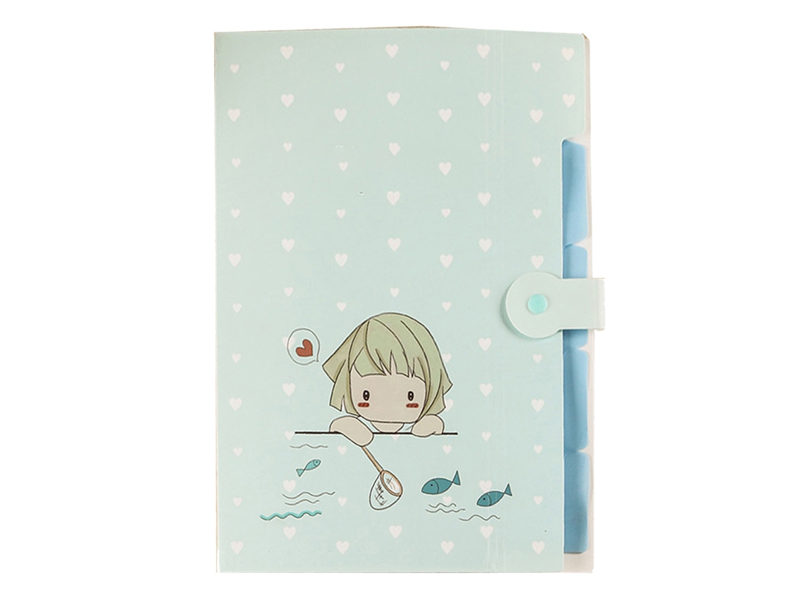 Carpeta Expansível de Pp de Cor Doce com Aparência Bonita, Fecho de Pressão e Borda Mecânica Azul para Meninas