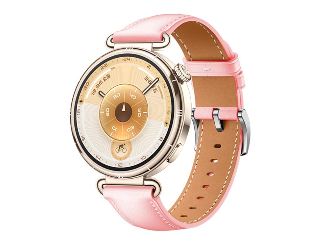 Bracelete Para Huawei Watch Gt 6 (41mm) - Couro Genuíno - Fivela Prateada Rosa