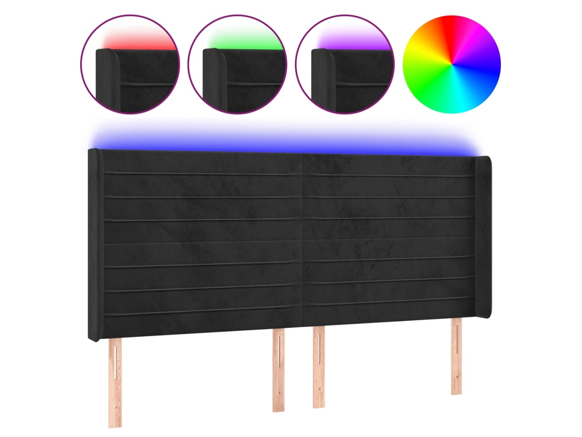 Led Headboard, Led Headboards Vidaxl Preto Veludo (163 X 16 X 118/128 Cm)