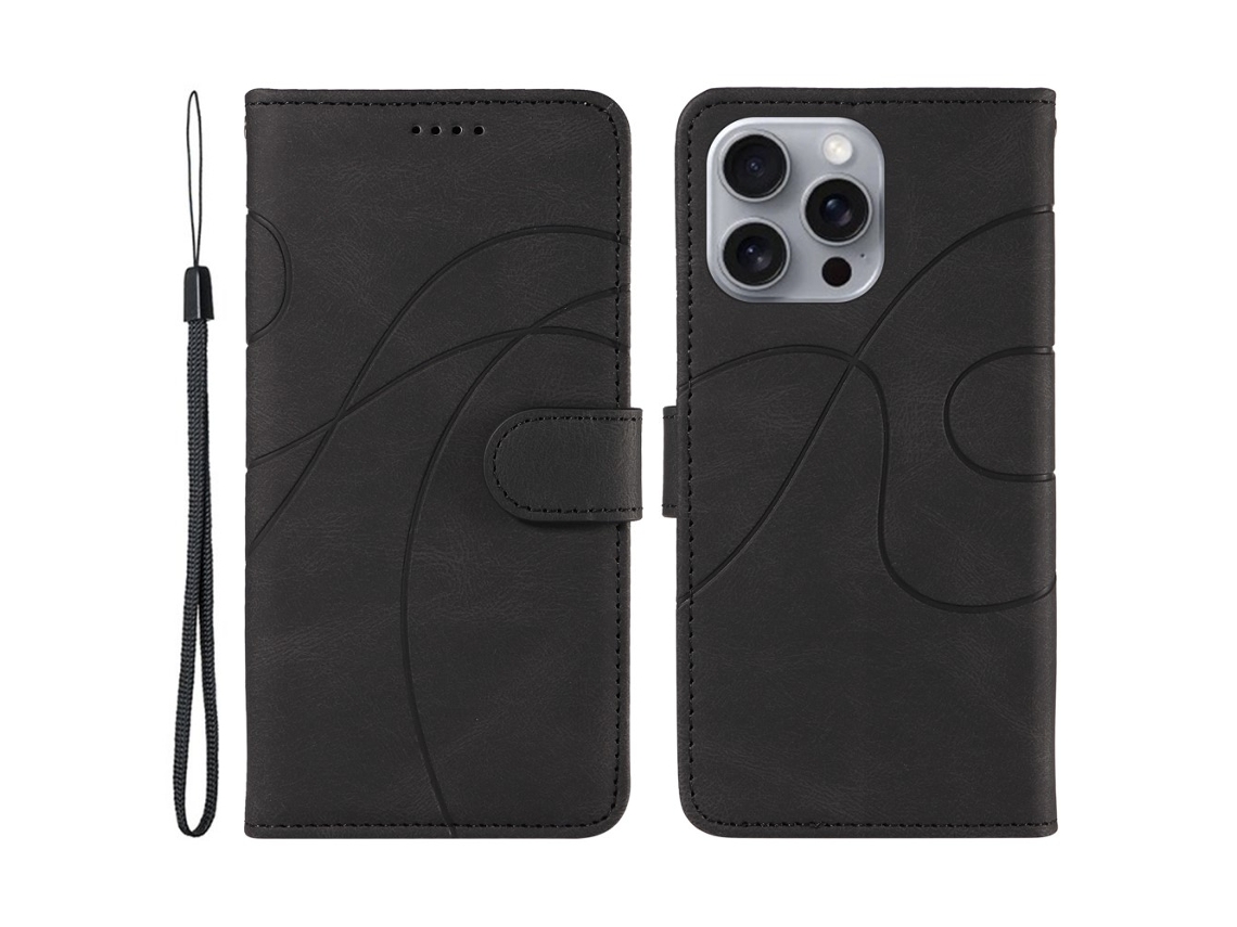 Capa Em Couro Pu, Com Suporte Para Apple Iphone 16 Pro Max - Preto