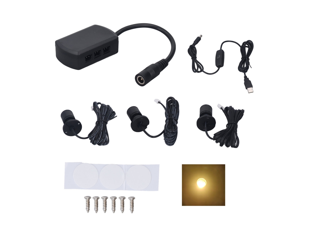 2026 luz de Punto Led Mini 5v Usb Regulável para Mostradores, Joias e Gabinetes Luz Quente Preta