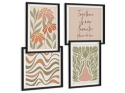 Composição De Quadros Decorações Vegetais Pastel Estilosas Espelharte (4 Peças)